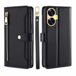 For Realme C55 4G Sheep Texture Cross-body Zipper Wallet Leather Phone Case(Black)