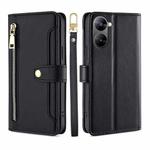 For Realme V30 5G / V30T Sheep Texture Cross-body Zipper Wallet Leather Phone Case(Black)