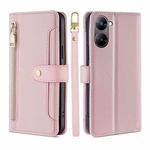 For Realme V30 5G / V30T Sheep Texture Cross-body Zipper Wallet Leather Phone Case(Pink)