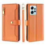 For Xiaomi Redmi Note 12 4G Global Sheep Texture Cross-body Zipper Wallet Leather Phone Case(Orange)