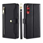 For Rakuten Hand 4G Sheep Texture Cross-body Zipper Wallet Leather Phone Case(Black)