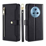 For Honor Magic5 Sheep Texture Cross-body Zipper Wallet Leather Phone Case(Black)