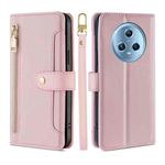 For Honor Magic5 Sheep Texture Cross-body Zipper Wallet Leather Phone Case(Pink)