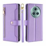 For Honor Magic5 Pro Sheep Texture Cross-body Zipper Wallet Leather Phone Case(Purple)