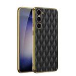 For Samsung Galaxy S23 5G GKK Rhombus Pattern Electroplating Plain PU Phone Case(Black)