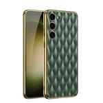 For Samsung Galaxy S23 5G GKK Rhombus Pattern Electroplating Plain PU Phone Case(Green)