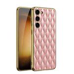 For Samsung Galaxy S23 5G GKK Rhombus Pattern Electroplating Plain PU Phone Case(Pink)