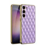 For Samsung Galaxy S23 5G GKK Rhombus Pattern Electroplating Plain PU Phone Case(Purple)