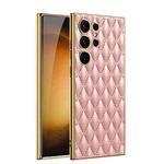 For Samsung Galaxy S23 Ultra 5G GKK Rhombus Pattern Electroplating Plain PU Phone Case(Pink)
