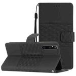 For Sony Xperia 1 V Diamond Embossed Skin Feel Leather Phone Case with Lanyard(Black)