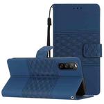 For Sony Xperia 10 V 2023 Diamond Embossed Skin Feel Leather Phone Case with Lanyard(Dark Blue)