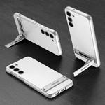 For Samsung Galaxy S23 5G GKK Triumph Ultra-Thin Plain Leather Phone Case with Holder(Silver)