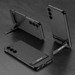 For Samsung Galaxy S23+ 5G GKK Triumph Ultra-Thin Plain Leather Phone Case with Holder(Carbon Fiber)