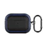 For AirPods Pro 2 Leather Texture Earphone Protective Case(Black + Deep blue)