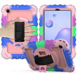 For Samsung Galaxy Tab A 8.4 (2020) 360 Degree Rotation PC + Silicone Shockproof Protective Case with Holder & Hand Strap & Neck Strap(Color + Rose Gold)