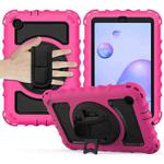 For Samsung Galaxy Tab A 8.4 (2020) 360 Degree Rotation PC + Silicone Shockproof Protective Case with Holder & Hand Strap & Neck Strap(Rose Red)