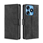 For Tecno Spark 10 4G Skin Feel Crocodile Magnetic Clasp Leather Phone Case(Black)