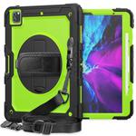 For iPad Pro 12.9 (2020) Shockproof Colorful Silicone + PC Protective Tablet Case with Holder & Shoulder Strap & Hand Strap & Pen Slot(Black Yellow Green)