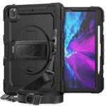 For iPad Pro 12.9 (2020) Shockproof Colorful Silicone + PC Protective Tablet Case with Holder & Shoulder Strap & Hand Strap & Pen Slot(Black)