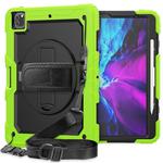 For iPad Pro 12.9 (2020) Shockproof Colorful Silicone + PC Protective Tablet Case with Holder & Shoulder Strap & Hand Strap & Pen Slot(Yellow Green)