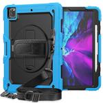 For iPad Pro 12.9 (2020) Shockproof Colorful Silicone + PC Protective Tablet Case with Holder & Shoulder Strap & Hand Strap & Pen Slot(Light Blue)