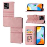 For Xiaomi Redmi 12C Embossed Stripes Skin Feel Leather Phone Case(Pink)