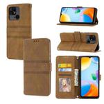 For Xiaomi Redmi 12C Embossed Stripes Skin Feel Leather Phone Case(Brown)