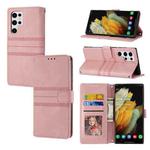 For Samsung Galaxy S23 Ultra 5G Embossed Stripes Skin Feel Leather Phone Case(Pink)