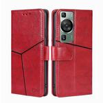 For Huawei P60 / P60 Pro Geometric Stitching Flip Leather Phone Case(Red)