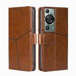 For Huawei P60 / P60 Pro Geometric Stitching Flip Leather Phone Case(Light Brown)