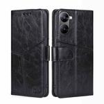 For Realme V30 5G / V30t Geometric Stitching Flip Leather Phone Case(Black)