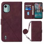 For Nokia C12 Crossbody 3D Embossed Flip Leather Phone Case(Wine Red)