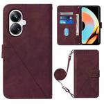 For Realme 10 Pro+ 5G Crossbody 3D Embossed Flip Leather Phone Case(Wine Red)