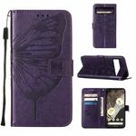 For Google Pixel 8 Embossed Butterfly Leather Phone Case(Dark Purple)