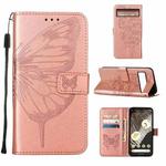For Google Pixel 8 Embossed Butterfly Leather Phone Case(Rose Gold)