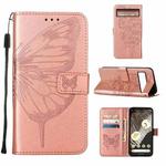 For Google Pixel 8 Pro Embossed Butterfly Leather Phone Case(Rose Gold)