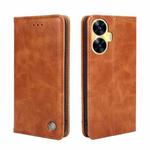 For Realme C55 Non-Magnetic Retro Texture Leather Phone Case(Brown)