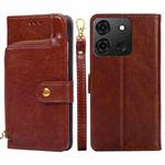 For Infinix Smart 7 Zipper Bag Leather Phone Case(Brown)