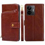 For Realme GT Neo5 Zipper Bag Leather Phone Case(Brown)
