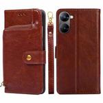 For Realme V30 5G / V30T Zipper Bag Leather Phone Case(Brown)