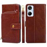 For Tecno Pop 6 Pro Zipper Bag Leather Phone Case(Brown)