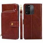 For Tecno Spark 8C Zipper Bag Leather Phone Case(Brown)