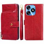 For Tecno Spark 10 4G Zipper Bag Leather Phone Case(Red)