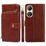 For vivo Y100 5G Zipper Bag Leather Phone Case(Brown)