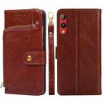 For Rakuten Hand 4G Zipper Bag Leather Phone Case(Brown)