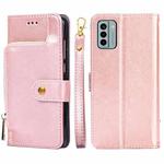 For Nokia G22 Zipper Bag Leather Phone Case(Rose Gold)