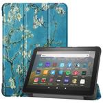 For Kindle Fire HD 8 (2020) Colored Drawing Horizontal Flip Leather Case, with Three-folding Holder & Wake-up / Sleep Function(Apricot Flower)