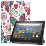 For Kindle Fire HD 8 (2020) Colored Drawing Horizontal Flip Leather Case, with Three-folding Holder & Wake-up / Sleep Function(Colorful Butterfly)