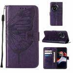 For OnePlus Ace 2 5G / 11R 5G Embossed Butterfly Leather Phone Case(Dark Purple)