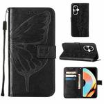 For Realme 10 Pro+ 5G Embossed Butterfly Leather Phone Case(Black)